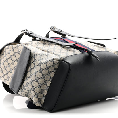 Gucci GG Supreme Monogram Medium Ophidia Double Buckle Backpack Beige Blue Black 9 of 10