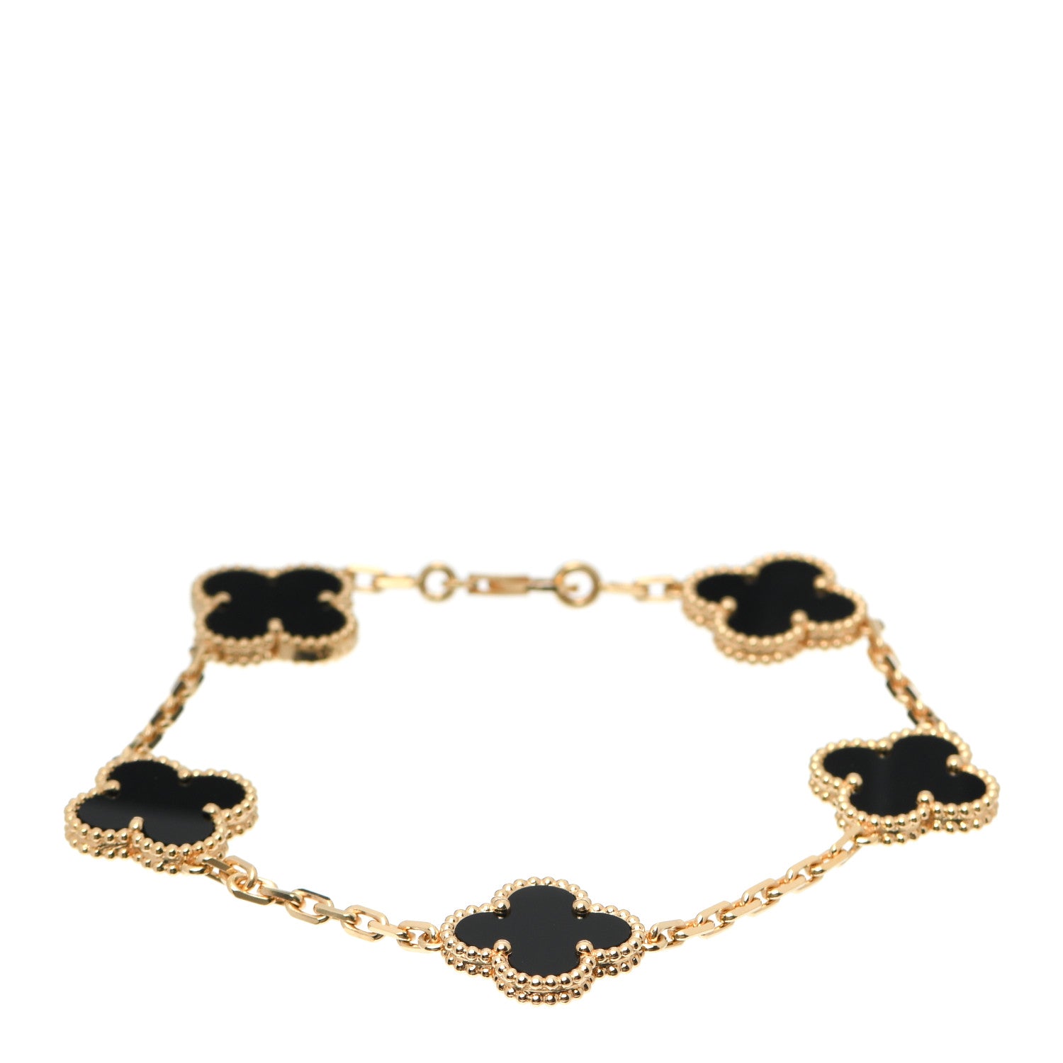 Van Cleef & Arpels 18K Yellow Gold Black Onyx 5 Motifs Vintage Alhambra Bracelet 1 of 8