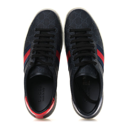 Gucci GG Supreme Monogram Ayers Web Mens New Ace Sneakers 9 Black 2 of 12