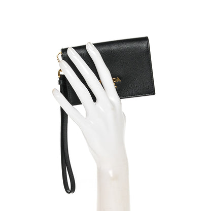 Prada Saffiano Metal Wristlet Card Holder Nero Black 2 of 6