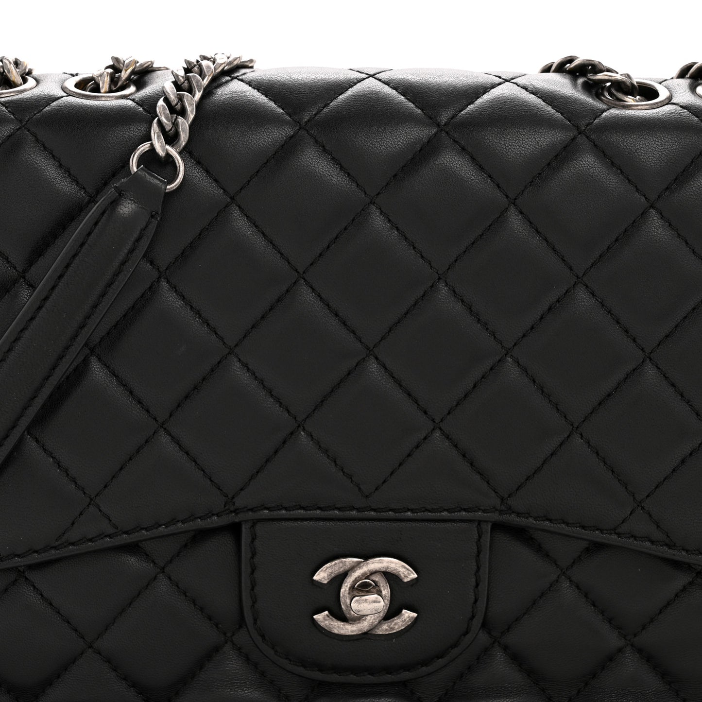 Lambskin Quilted Large Natural CC Flap Black
