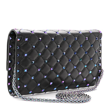 Valentino Garavani Lambskin Oil Slick Rockstud Spike Wallet on Chain Black 3 of 10