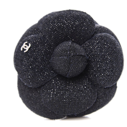 Chanel Tweed Camellia Pin Brooch Navy Blue 1 of 3