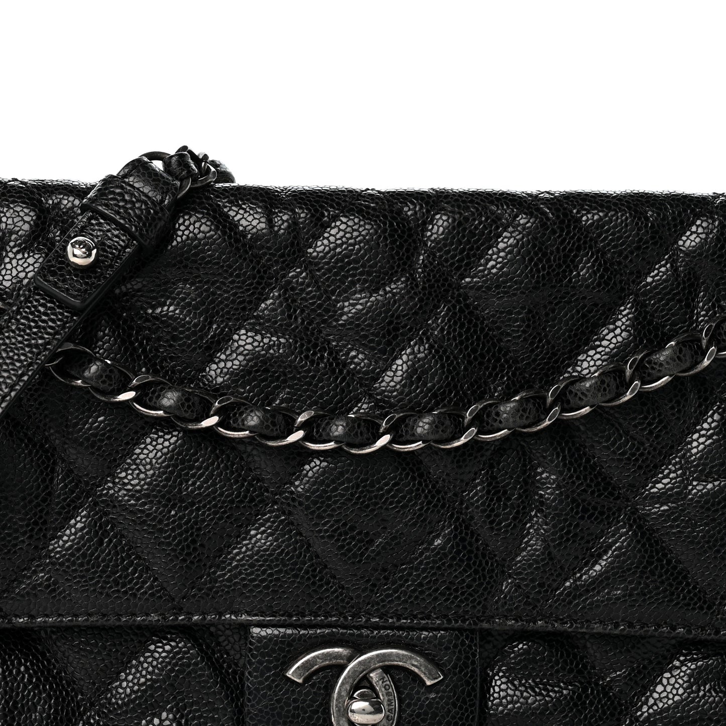 Crumpled Grained Calfskin Jumbo CC Crave Flap Black