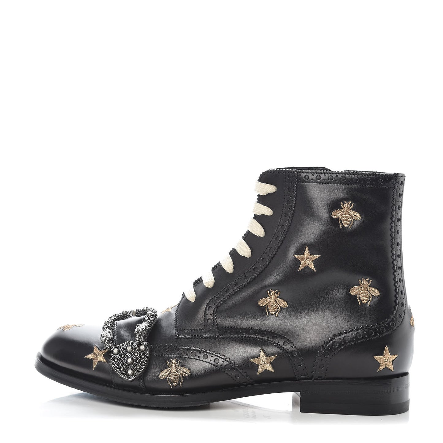Calfskin Bee Star Embroidered Mens Queercore Brogue Wingtip Boots 7.5 Black