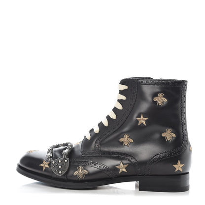 Gucci Calfskin Bee Star Embroidered Mens Queercore Brogue Wingtip Boots 7.5 Black 1 of 9