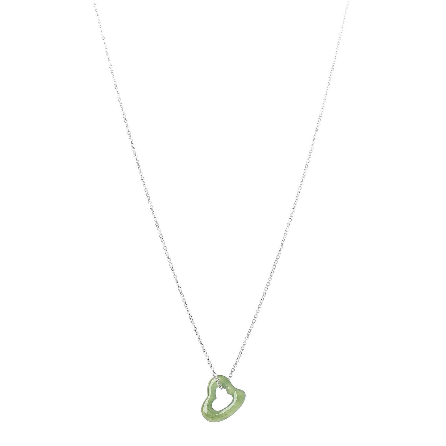 Sterling Silver Jade Open Heart Elsa Peretti Necklace
