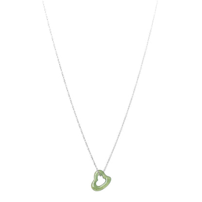 Tiffany Sterling Silver Jade Open Heart Elsa Peretti Necklace 1 of 6