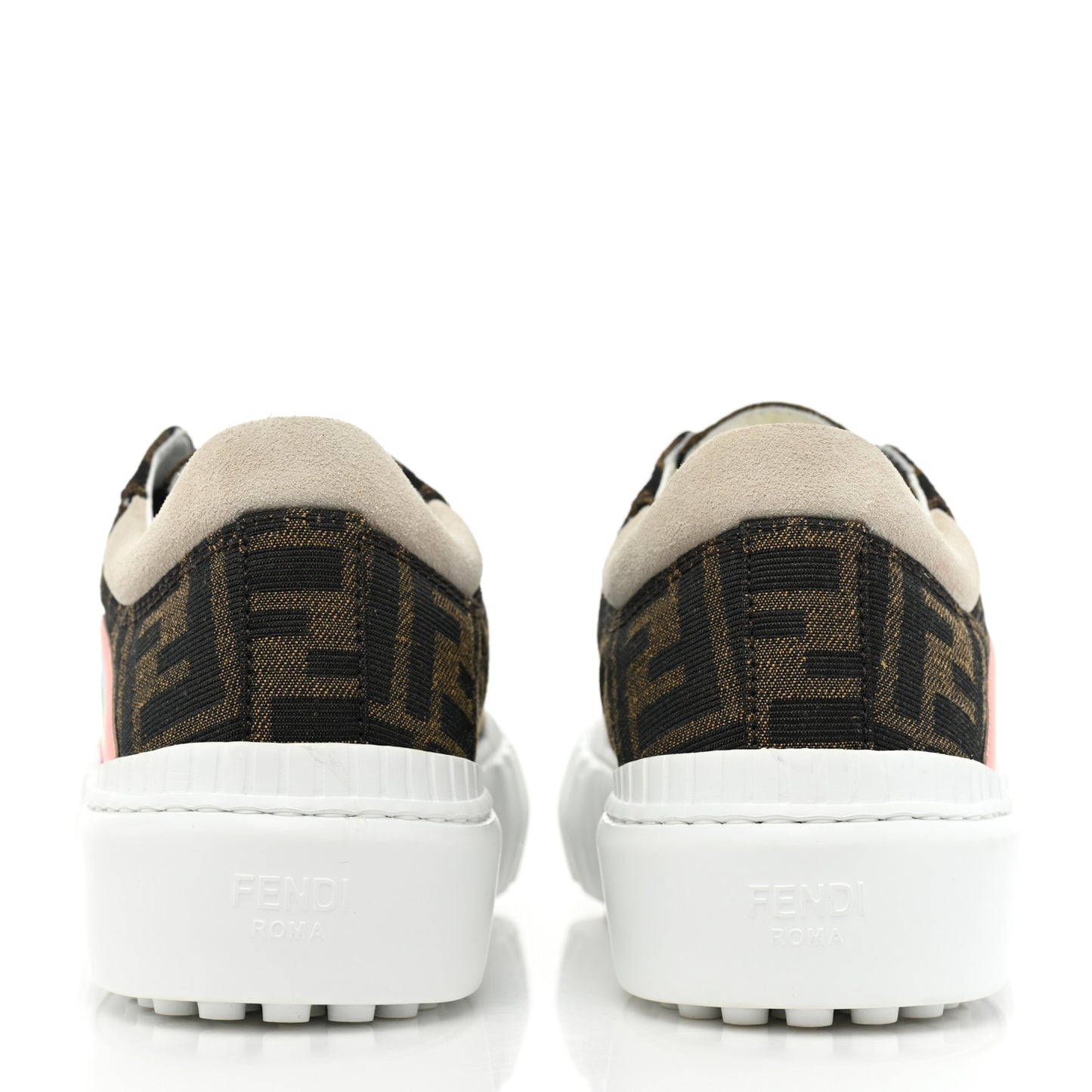 Fabric Jacquard FF Rainbow Womens Fendi Force Low-Top Sneakers 37.5 Tobacco Black White Multicolor