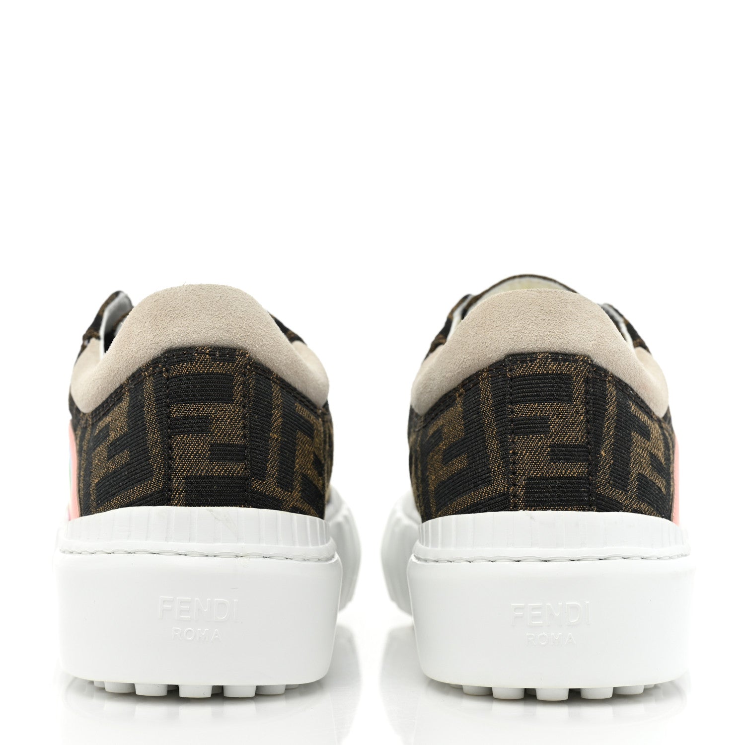 Fendi Fabric Jacquard FF Rainbow Womens Fendi Force Low-Top Sneakers 37.5 Tobacco Black White Multicolor 4 of 9