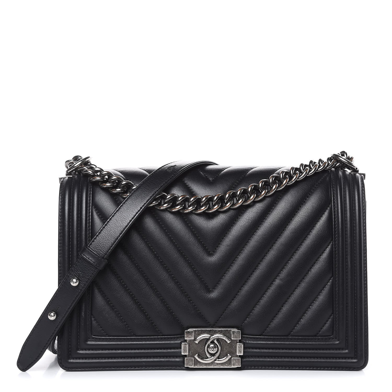 Chanel Lambskin Chevron Quilted New Medium Boy Flap Black 1 of 14