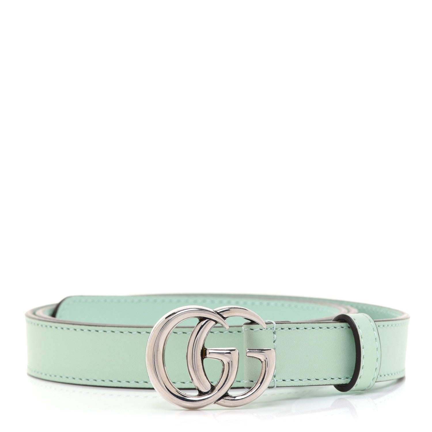 Gucci Moon Calfskin Palladium Double G 20mm Belt 80 32 Water Green 1 of 4