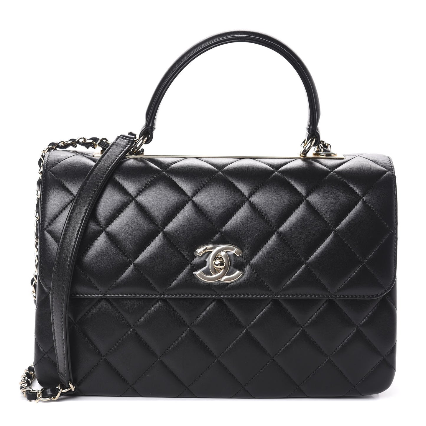 Lambskin Quilted Medium Trendy CC Flap Dual Handle Bag Black