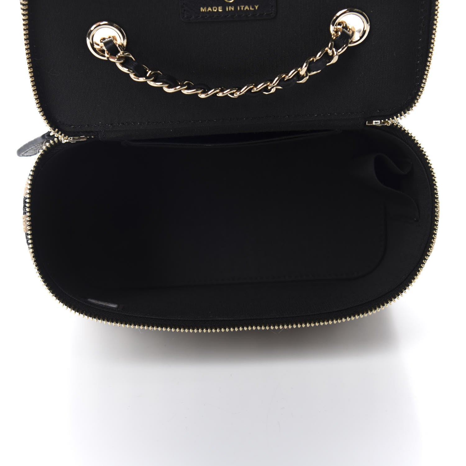 Chanel Raffia Jute Striped Small Vanity Case With Chain Black Beige 5 of 11
