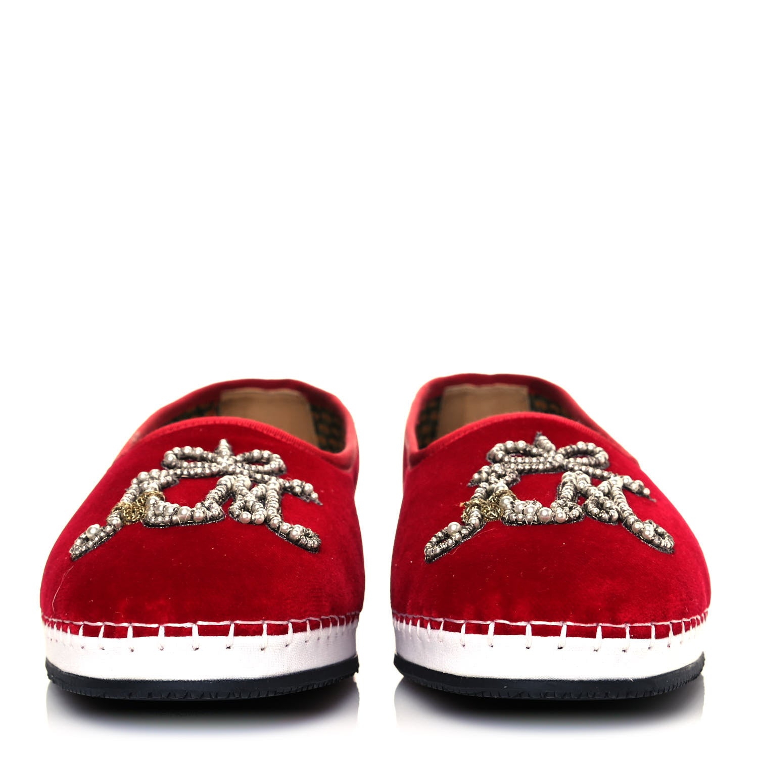 Gucci Velluto Marmara Pearl Embellished Mens Loafers 8 Red 2 of 9