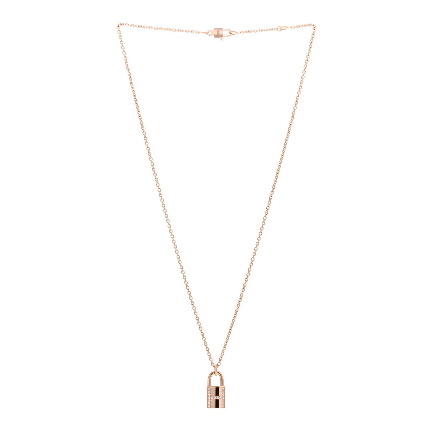 18K Rose Gold Diamond Amulettes Cadenas Pendant Necklace