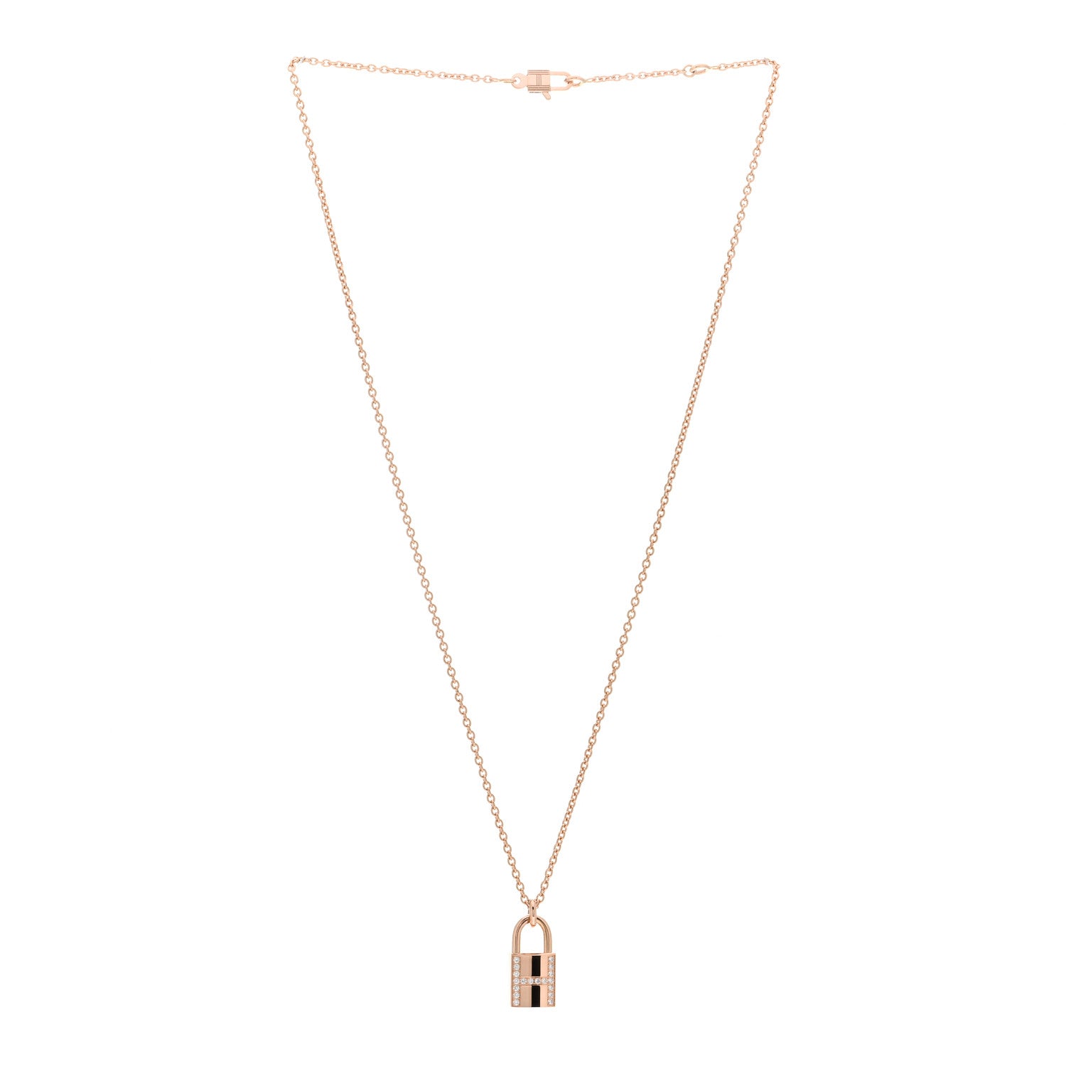 Hermes 18K Rose Gold Diamond Amulettes Cadenas Pendant Necklace 3 of 5