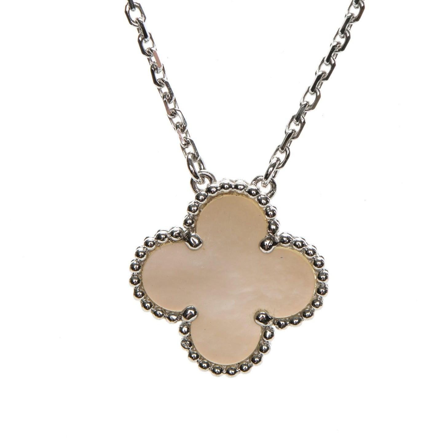 18K White Gold Mother of Pearl Vintage Alhambra Pendant Necklace
