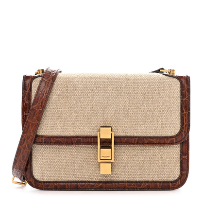 Saint Laurent Linen Canvas Crocodile Embossed Carre Satchel Natural Brown 1 of 11