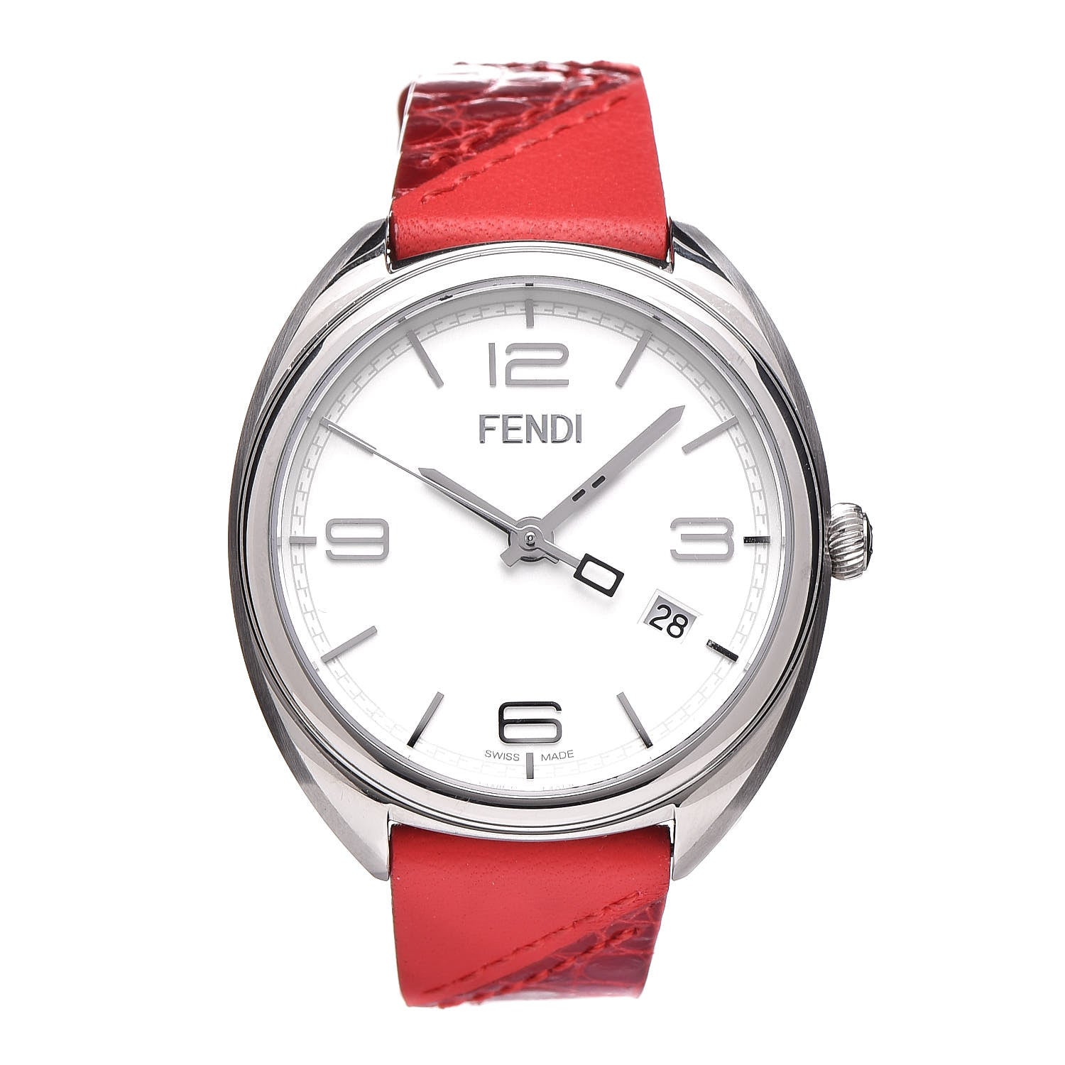 Fendi Stainless Steel Calfskin 34mm Momento Date Quartz Watch 1 of 8