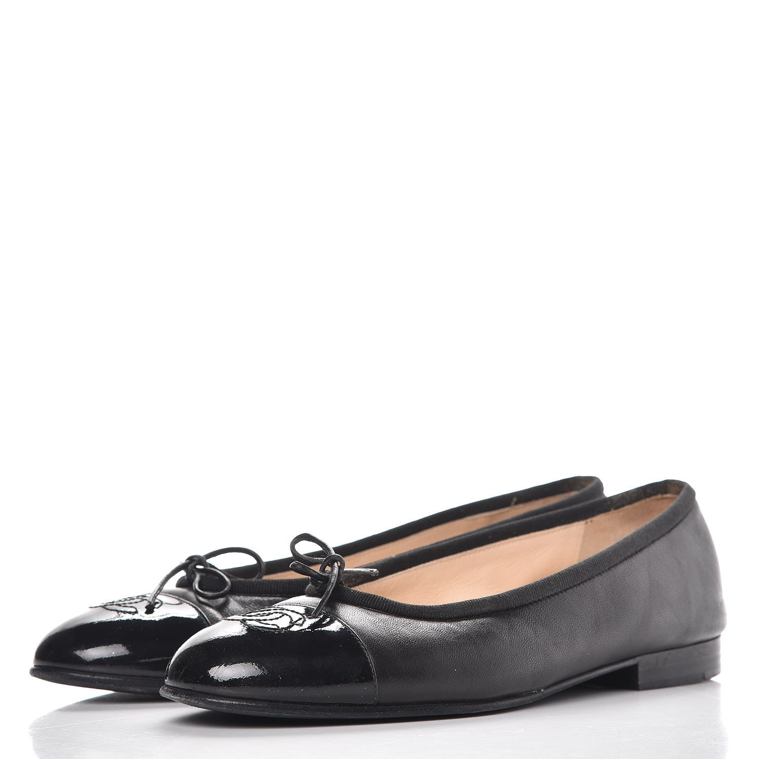 Chanel Lambskin Patent CC Cap Toe Ballerina Flats 36.5 Black 3 of 13