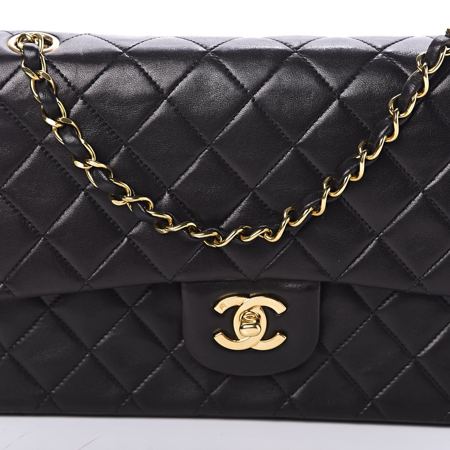 Lambskin Quilted Medium Double Flap Black