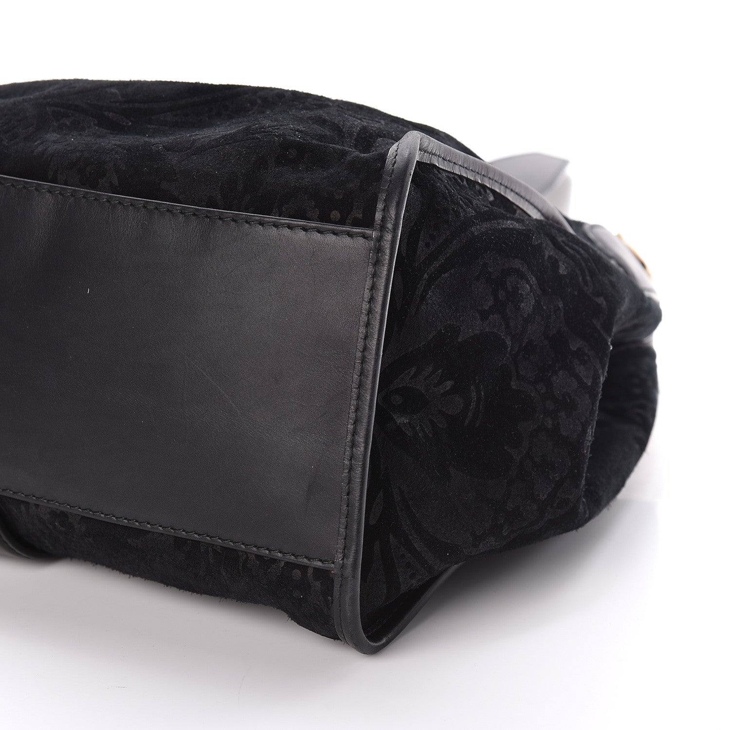 Gucci Nubuck Brocade Medium Soft Stirrup Shoulder Bag Black 6 of 10