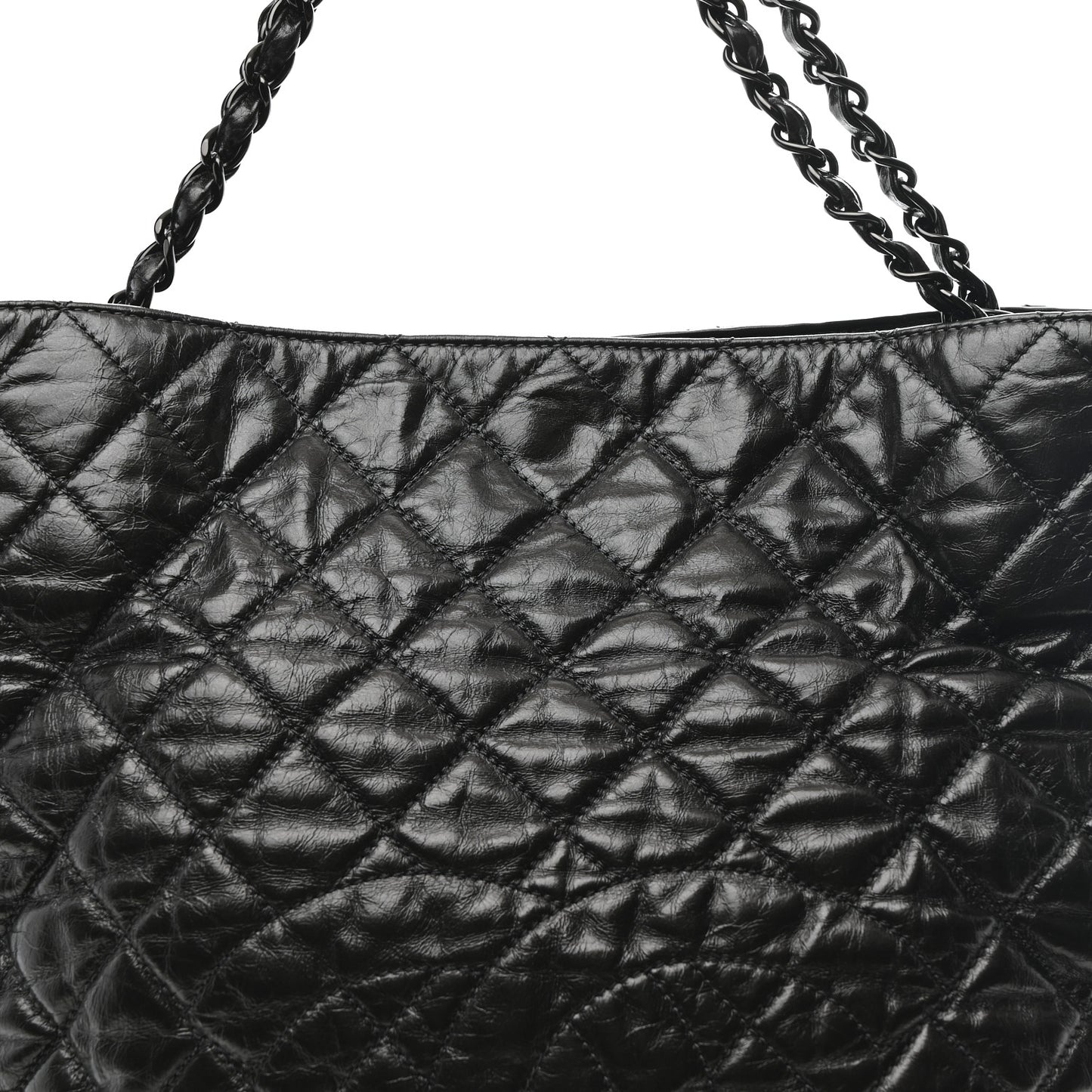 Glazed Calfskin Quilted Large Chain Me Tote Dark Grey