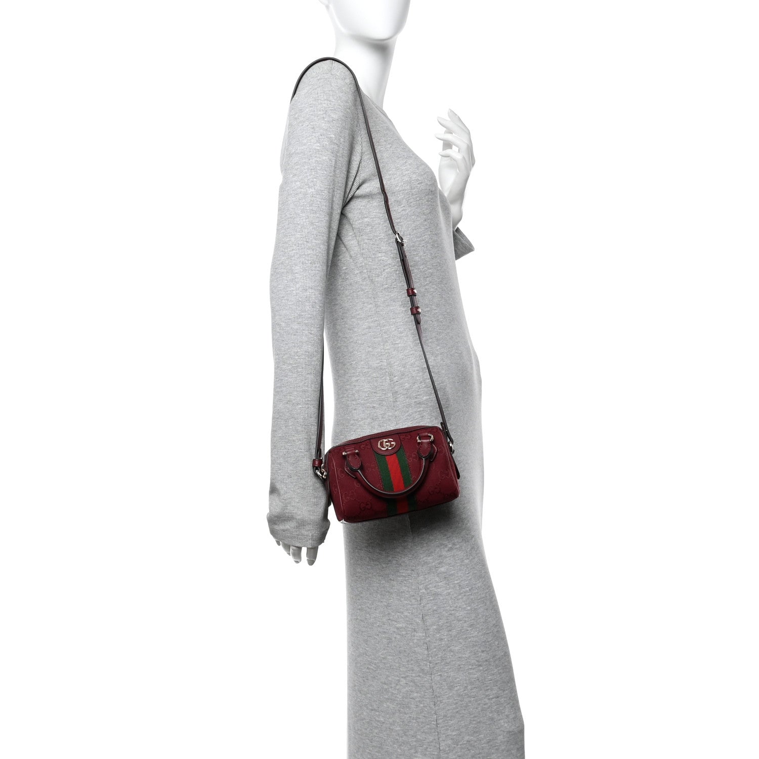 Gucci GG Supreme Monogram Textured Dollar Calfskin Web Super Mini Ophidia Top Handle Bowler Bag Rosso Ancora 3 of 19