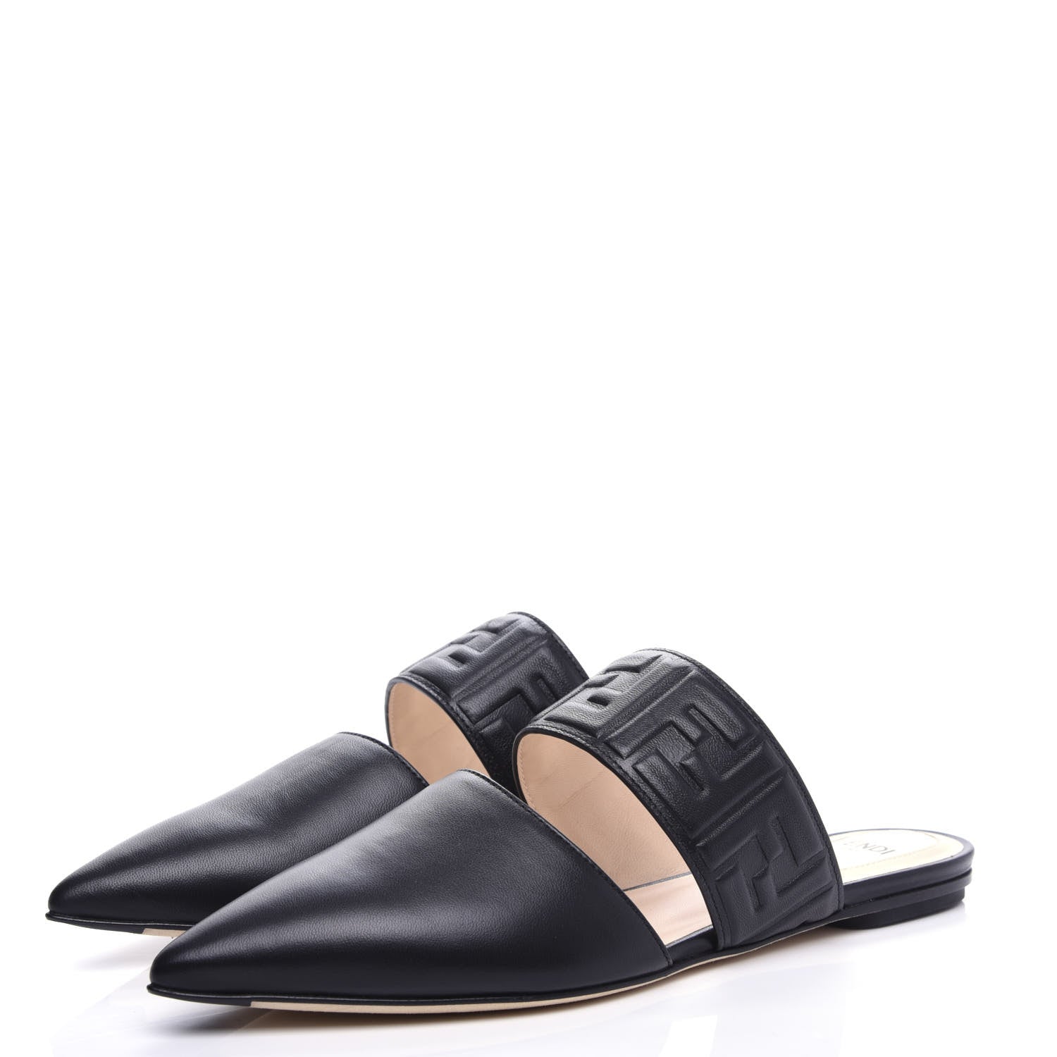 Fendi Vitello FF Embossed Flat Mules 36.5 Black 3 of 9