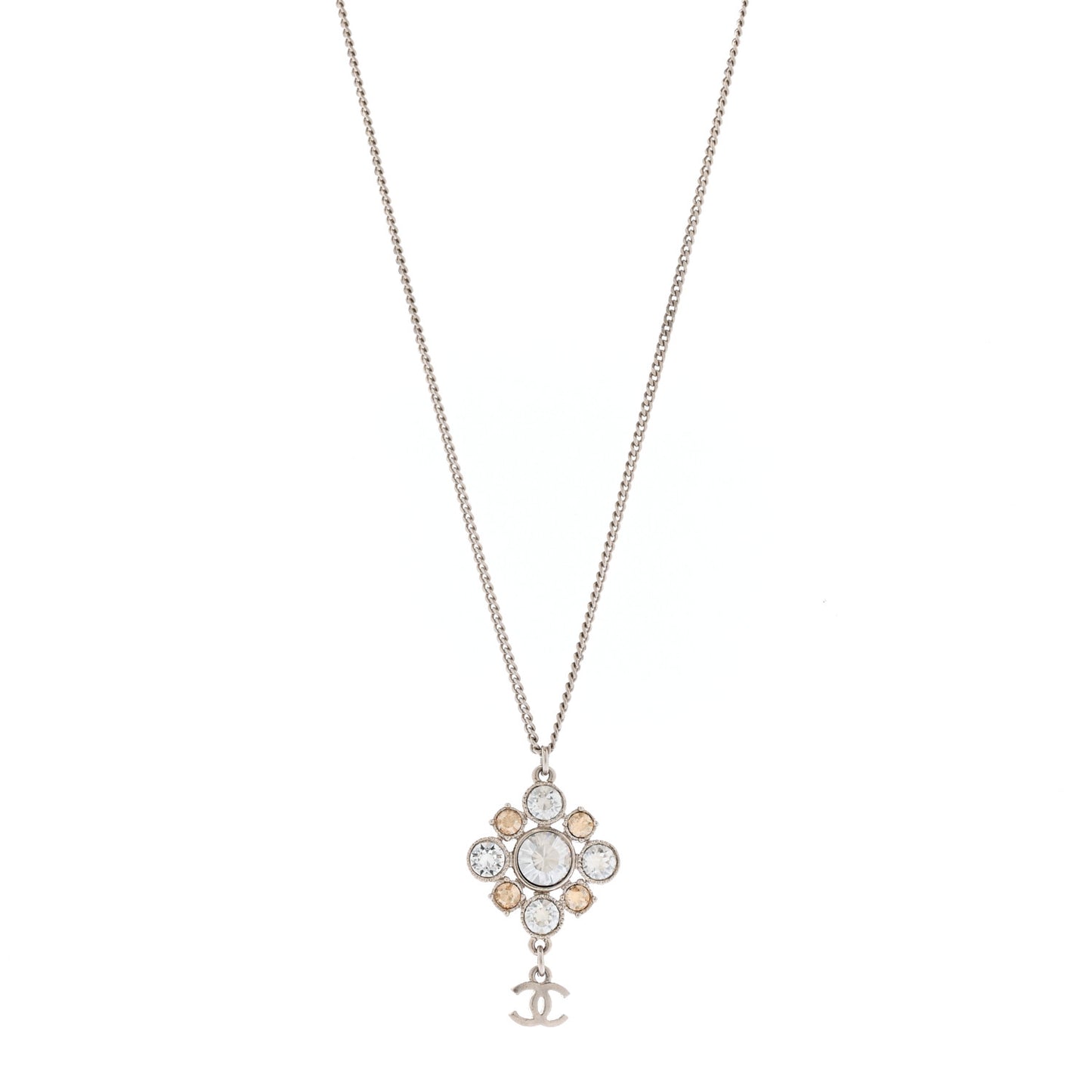 Crystal CC Drop Pendant Necklace Silver