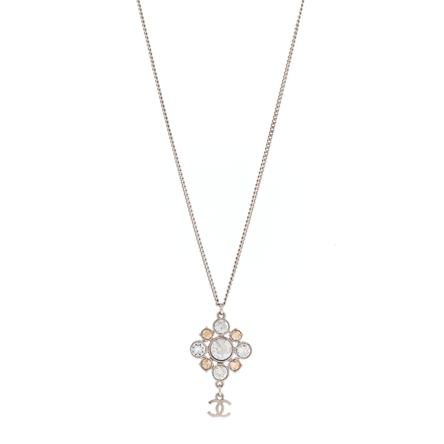 Chanel Crystal CC Drop Pendant Necklace Silver 1 of 5
