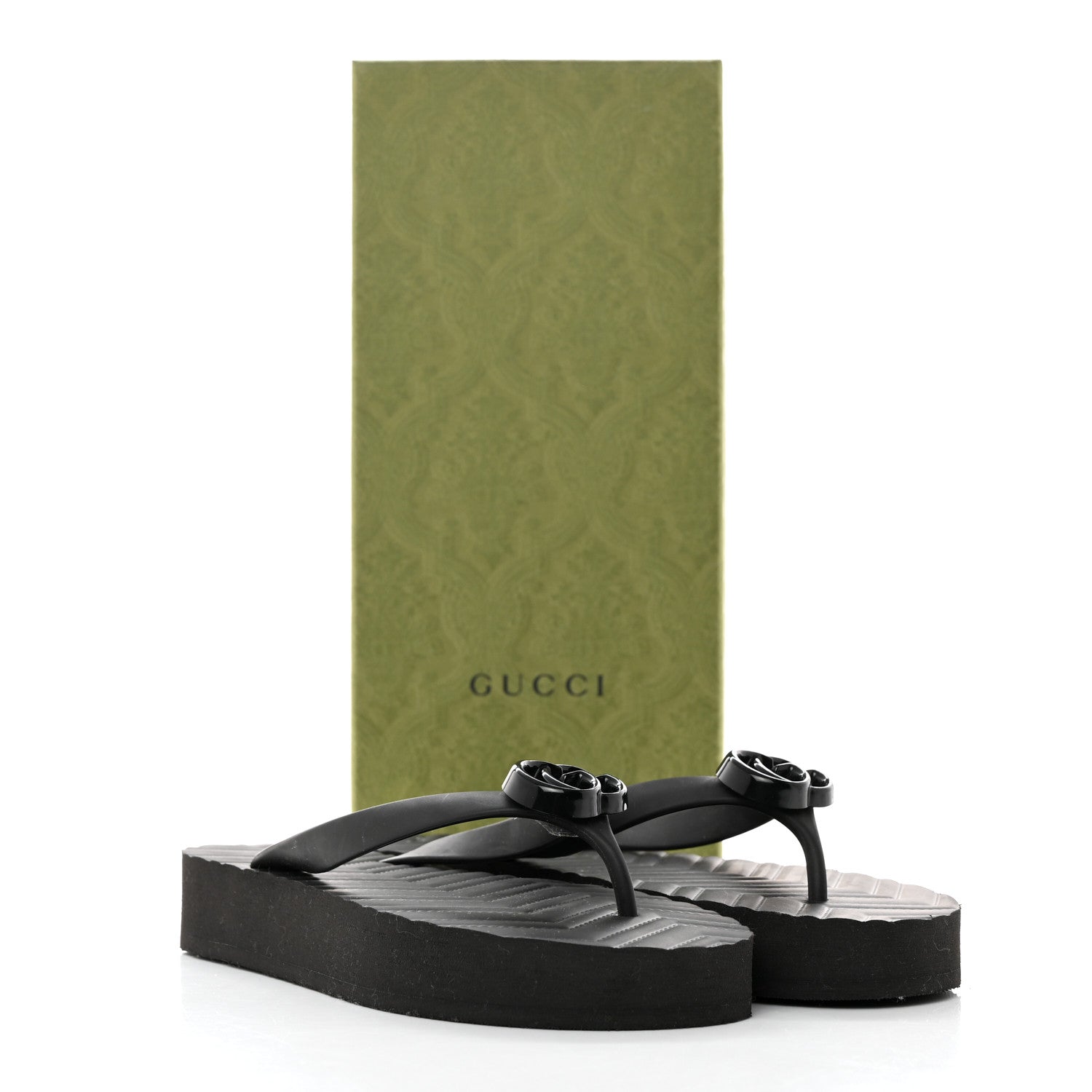 Gucci Rubber Chevron Womens GG Thong Sandals 38 38 Black 9 of 9