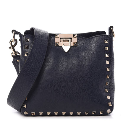 Valentino Garavani Pebbled Calfskin Mini Rockstud Flip-Lock Messenger Bag Marine 1 of 11