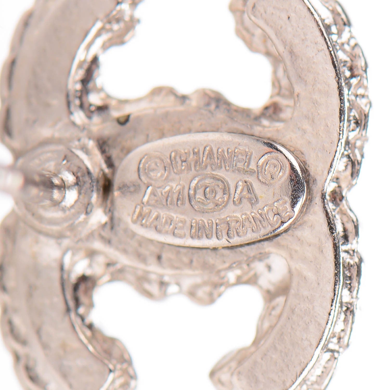 Chanel Crystal Timeless CC Earrings Silver 4 of 5