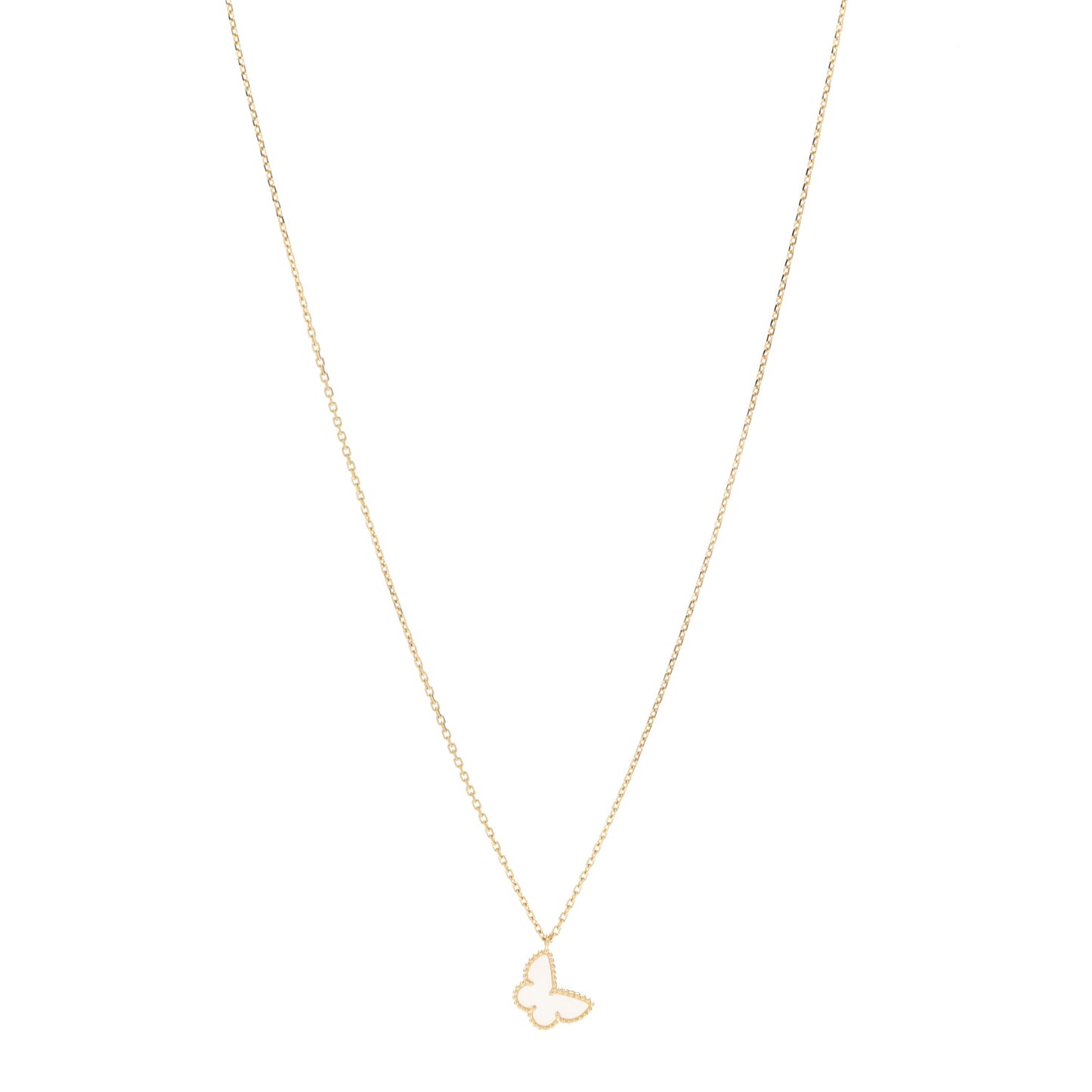 18K Yellow Gold Mother of Pearl Sweet Alhambra Butterfly Pendant Necklace