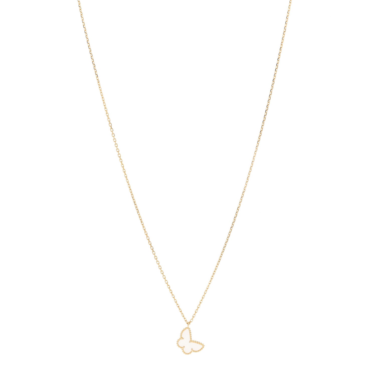 Van Cleef & Arpels 18K Yellow Gold Mother of Pearl Sweet Alhambra Butterfly Pendant Necklace 1 of 8