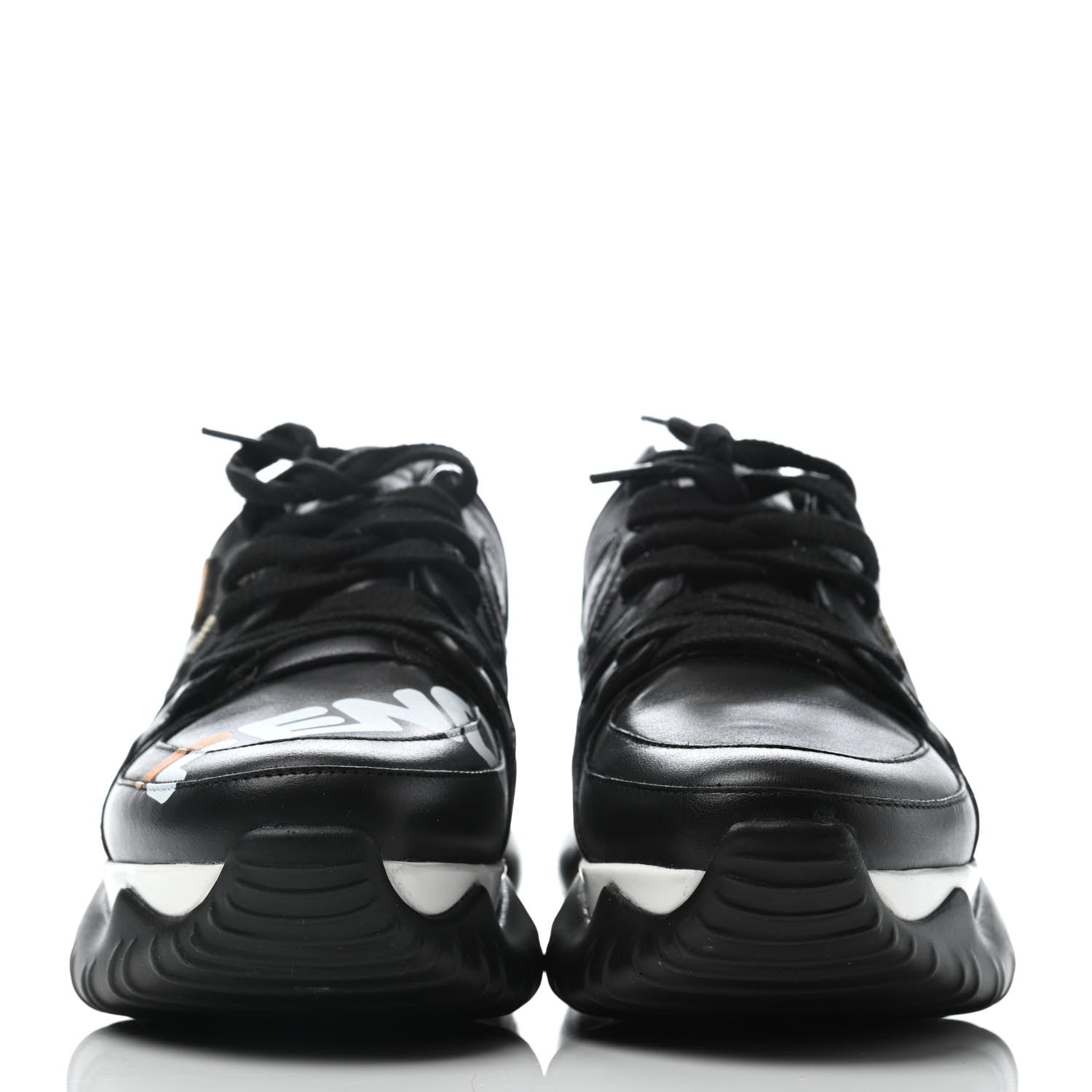 Fendi X FILA Vitello Mania Painted Womens Chunky Sneakers 35 Black Zucca Ice White 2 of 4