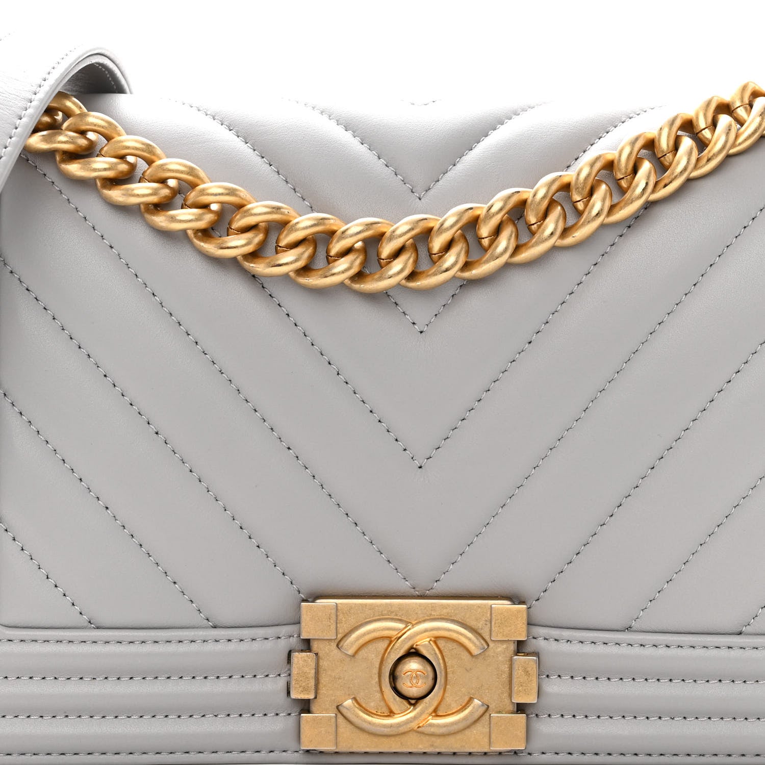 Chanel Calfskin Chevron Quilted Medium Boy Flap Grey 7 of 9