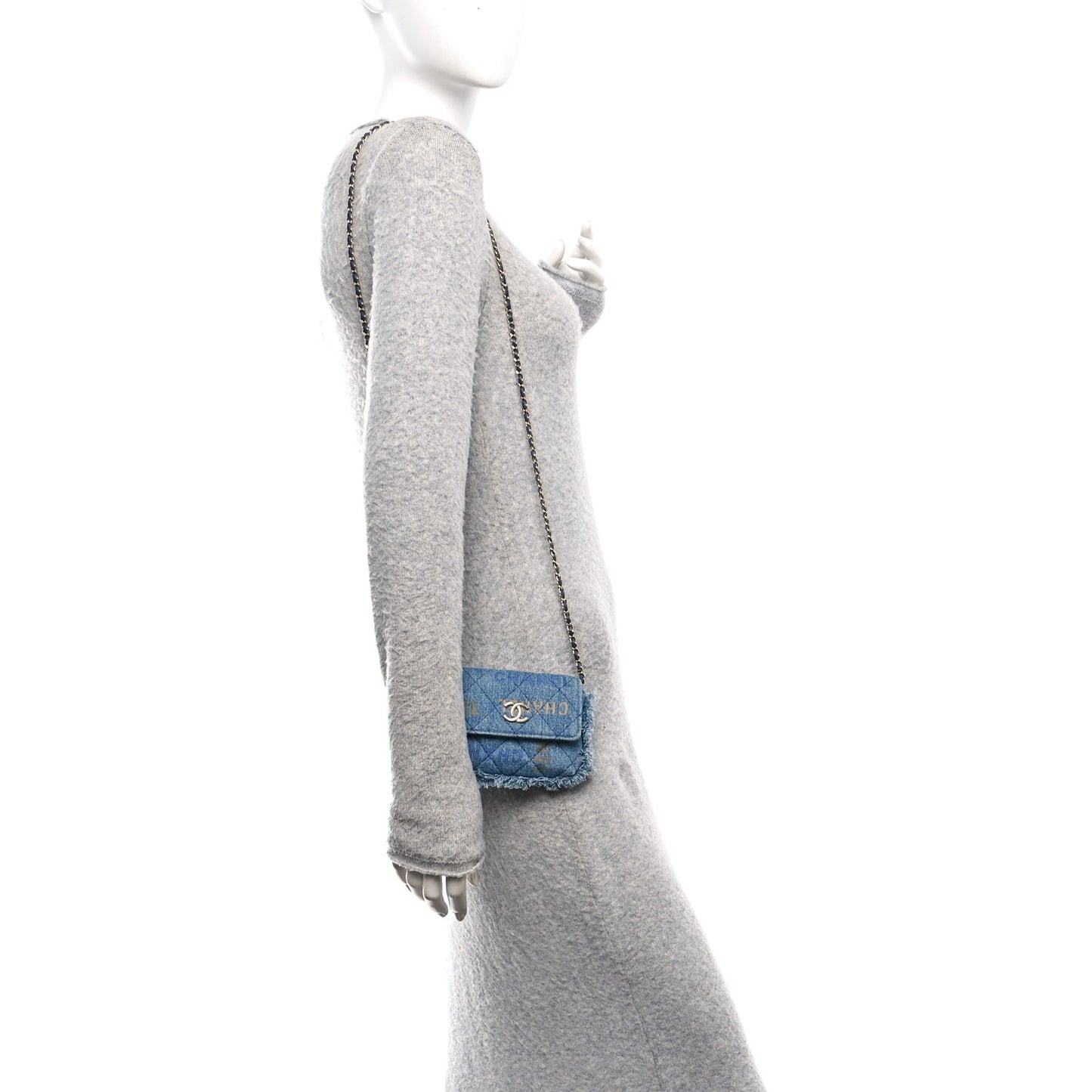 Denim Quilted Denim Mood Clutch With Chain Blue Multicolor