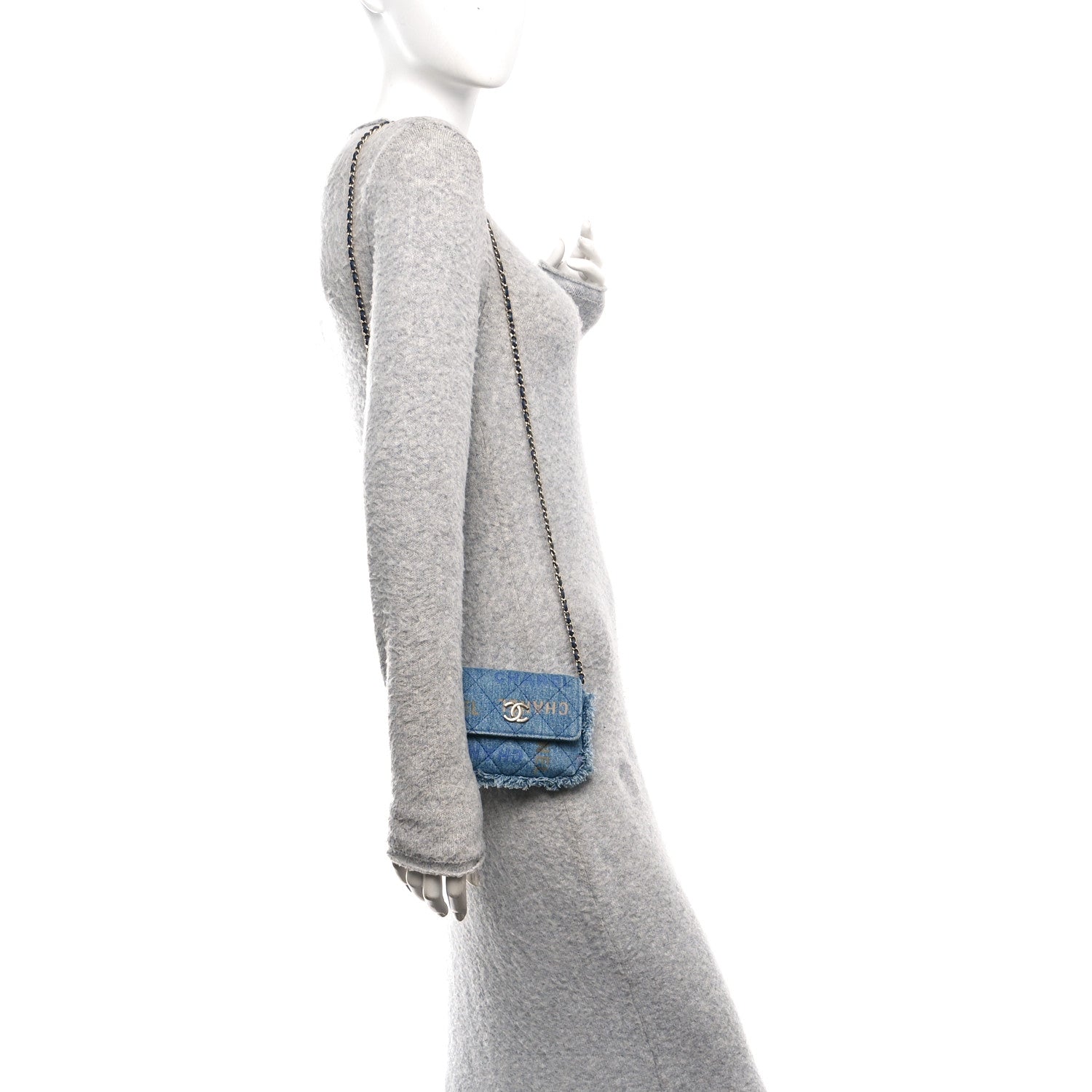 Chanel Denim Quilted Denim Mood Clutch With Chain Blue Multicolor 3 of 19