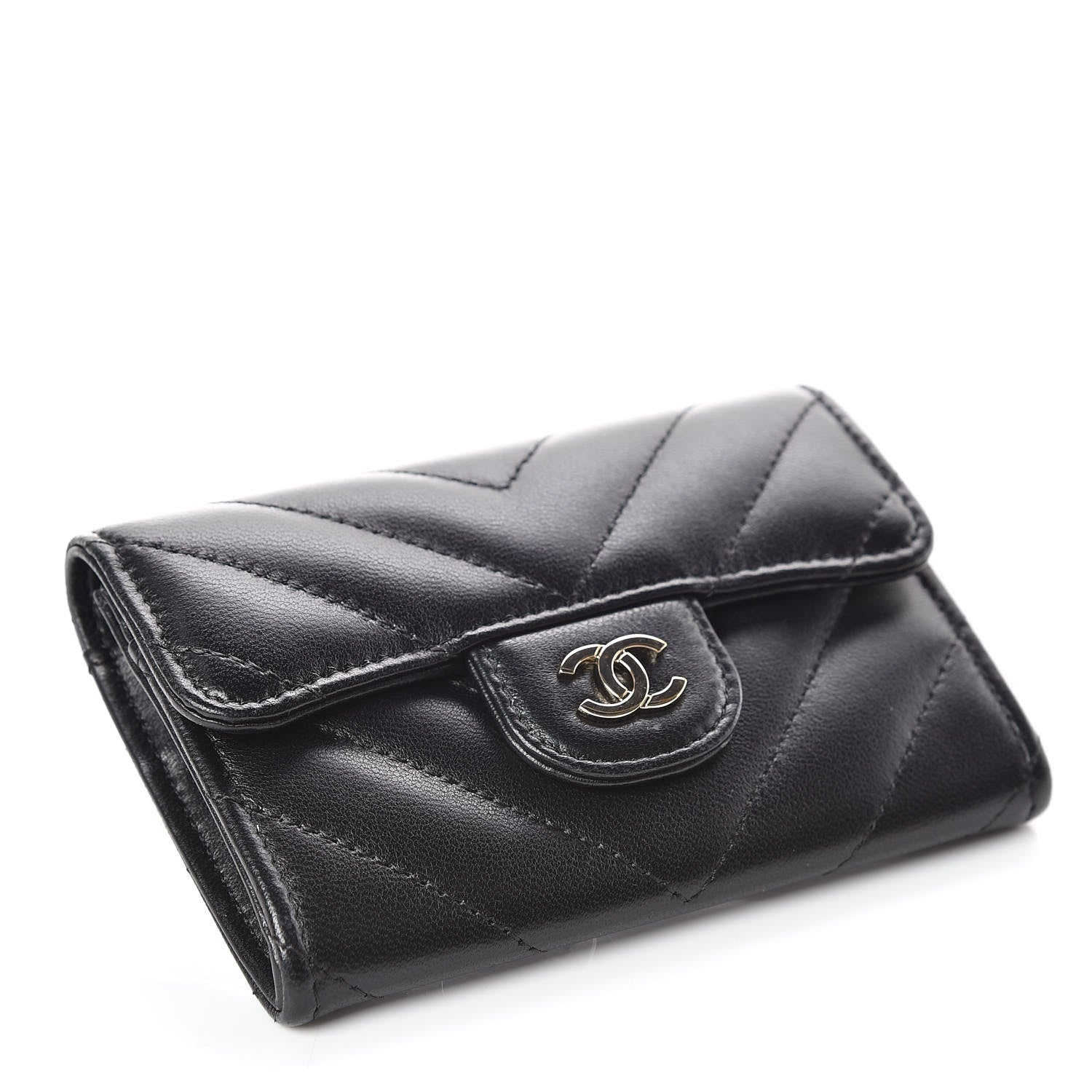 Chanel Lambskin Chevron Quilted Flap Card Holder Black 4 of 12