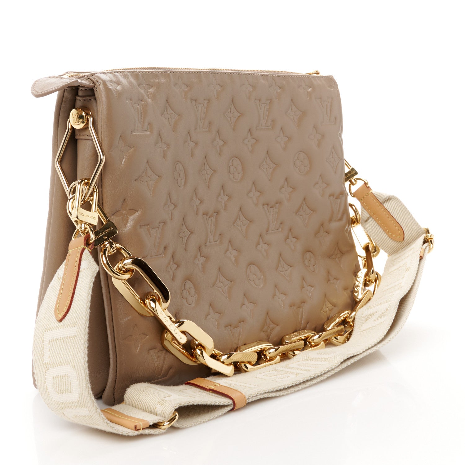 Louis Vuitton Lambskin Embossed Monogram Coussin MM Taupe 3 of 12