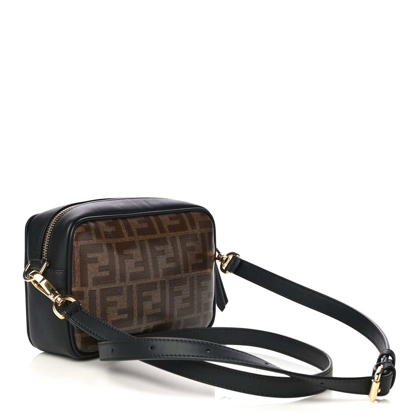 Glazed Fabric Vitello Century FF 1974 Stamp Patch Mini Camera Case Mogano Panna Black