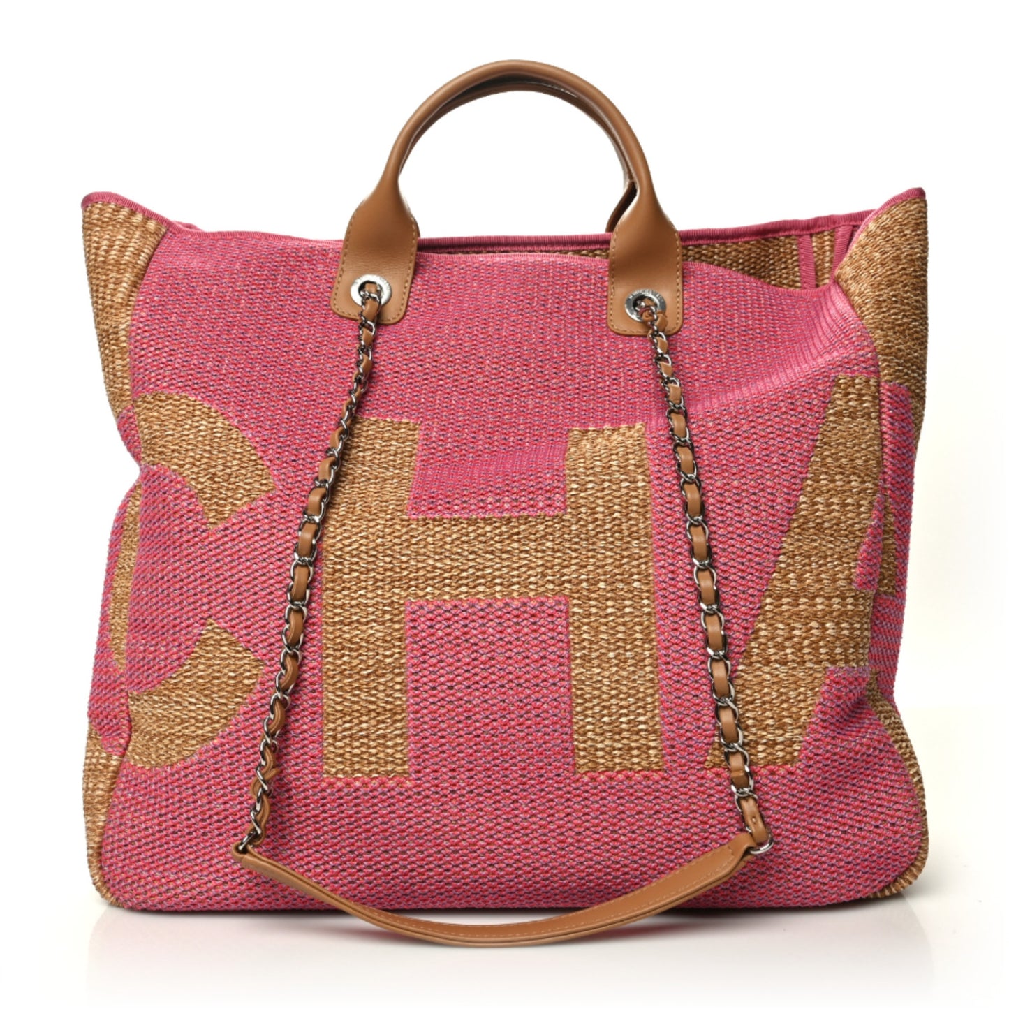 Mixed Fibers Large Shopping Bag Pink Beige