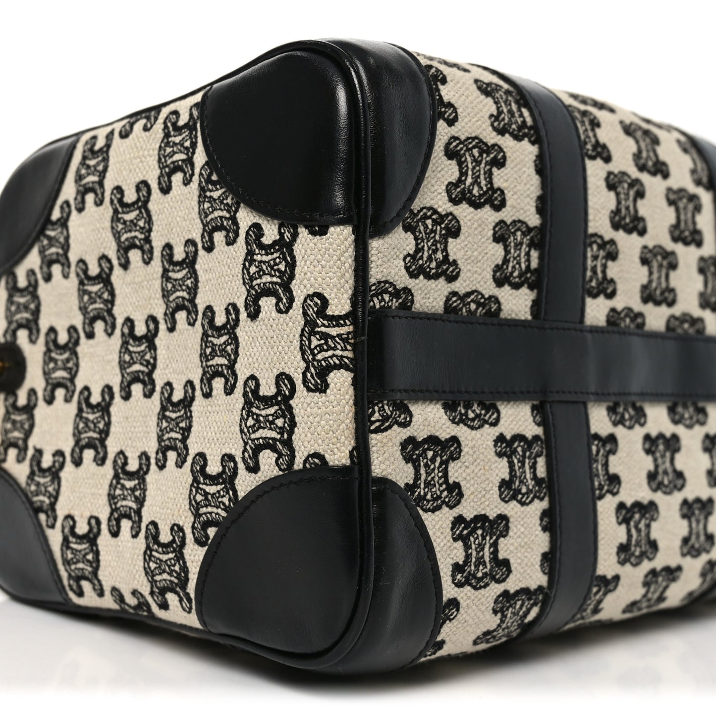 Canvas Calfskin Triomphe Embroidered Boston Bag Black