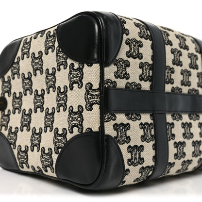 Celine Canvas Calfskin Triomphe Embroidered Boston Bag Black 8 of 9