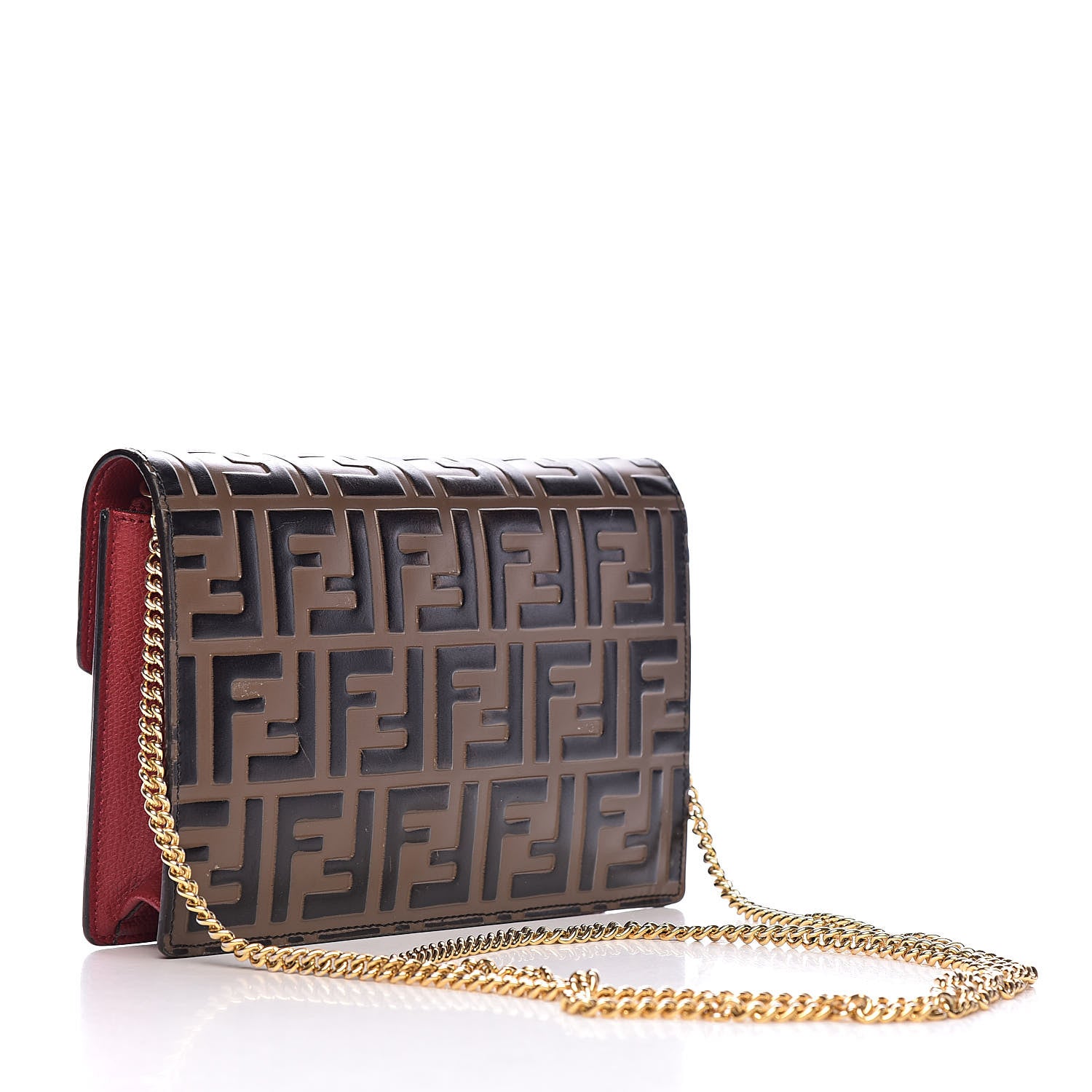 Fendi Vitello Cruise F is Fendi FF 1974 Embossed Medium Envelope Wallet On Chain Fragola Maya Black 3 of 18