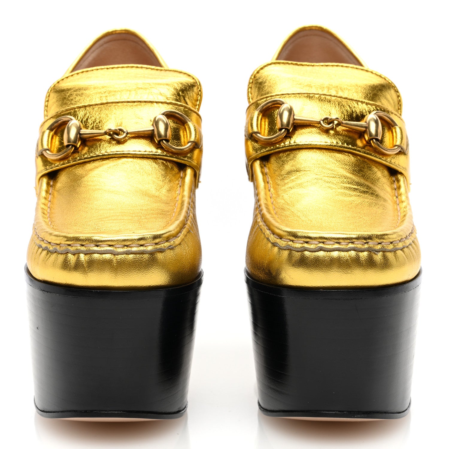 Gucci Malaga Kid Pearl Studded Vegas Platform Loafers 35 Black Gold 3 of 7