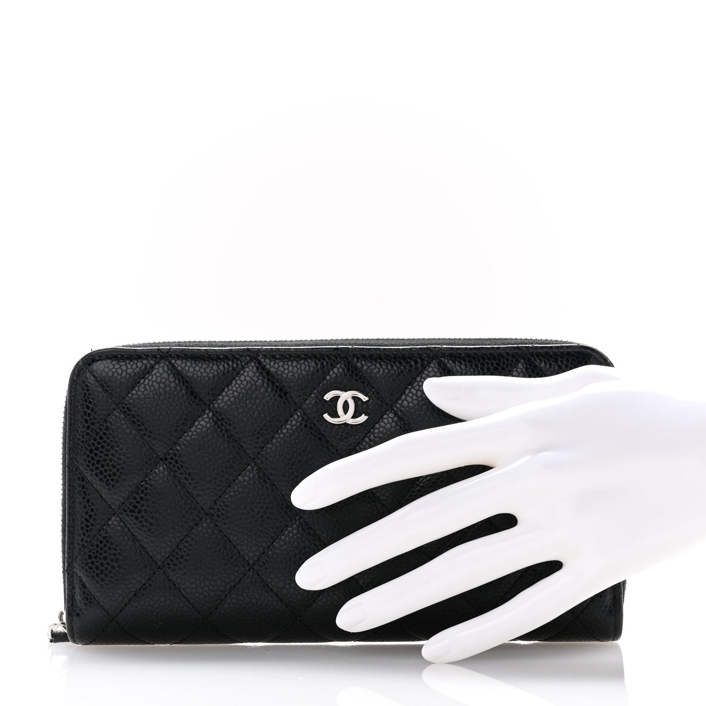 Caviar Quilted Large Gusset Zip Around Wallet Black